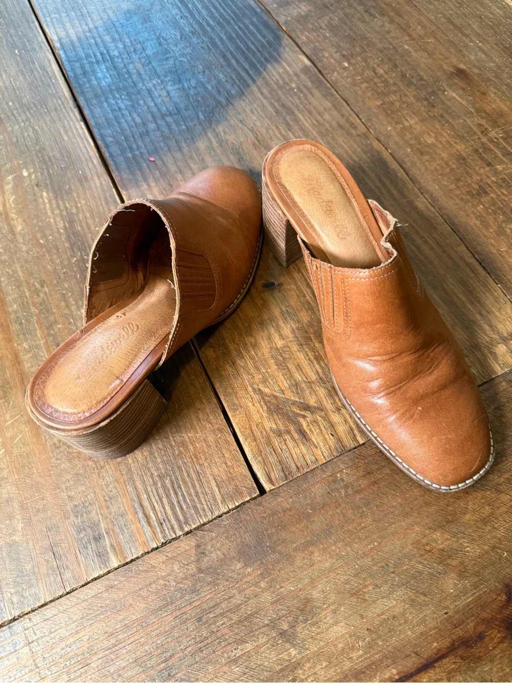 Madewell Cognac Brown Leather Slip-On Block Heel Mules